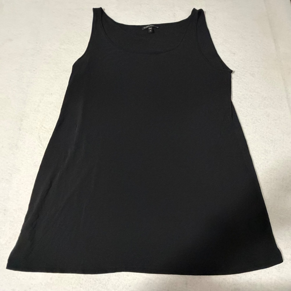 Eileen Fisher Black 100% Silk Scoop Neck Sleeveless Tank Top Medium RN 78121